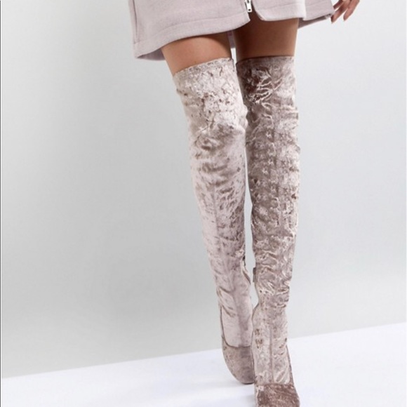 ASOS KATCH UP Velvet Heeled Over The Knee Boots - Picture 3 of 3